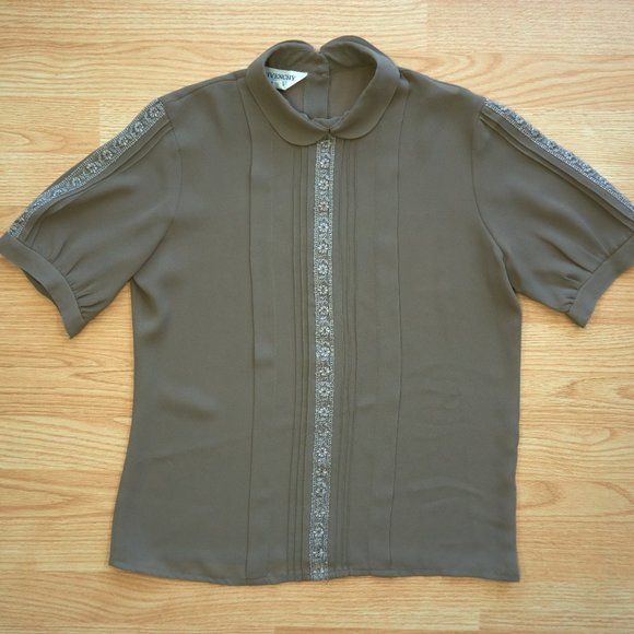 Vintage Givenchy Women's Green Polyester Top Blouse, Back Buttons, Size M - Picture 1 of 9